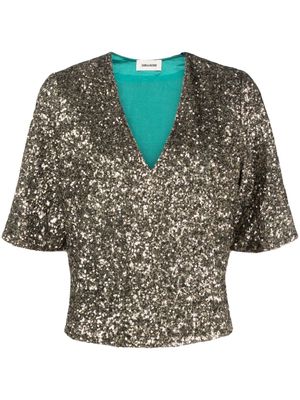 Zadig&Voltaire sequin-embellished short-sleeved blouse - Gold