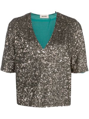 Zadig&Voltaire sequinned V-neck T-shirt - Brown