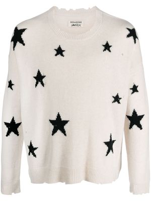 Zadig&Voltaire star-intarsia distressed cashmere jumper - Neutrals