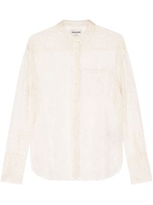 Zadig&Voltaire Tyrone floral-lace mesh shirt - Neutrals