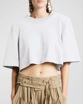 Zaely Strong-Shoulder Short-Sleeve Crop T-Shirt