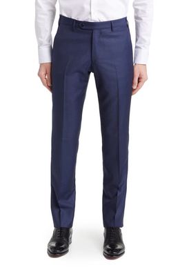 Zanella Parker Classic Wool Sharkskin Dress Pants in Blue 