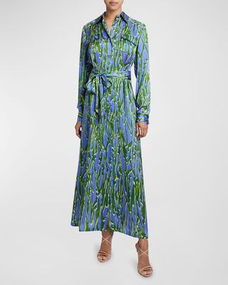 Zara Abstract-Print Charmeuse Maxi Shirtdress