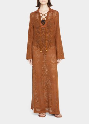 Zariah Crochet Lace-Up Coverup Maxi Dress