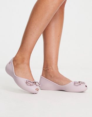 Zaxy princess fem bow flat shoes in lilac-Purple