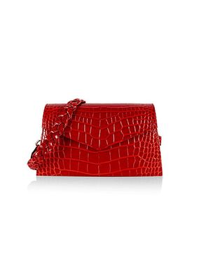Zaya Rosso Croc-Embossed Leather Shoulder Bag