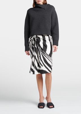 Zebra-Print Knot Silk Parachute Skirt