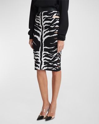 Zebra-Print Pencil Skirt with Cutout Detail
