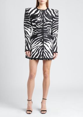 Zebra-Print Strong Shoulder Brocade Jacket