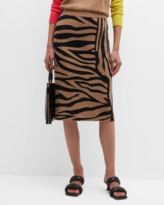 Zebra-Stripe Cashmere-Blend Midi Skirt