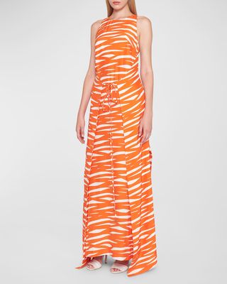 Zebra Stripe Maxi Dress w/ Tie-Front Skirt