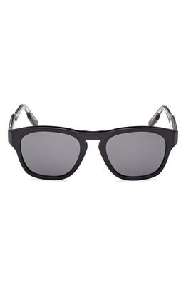 ZEGNA 52mm Round Sunglasses in Shiny Black /Smoke