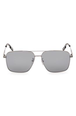 ZEGNA 60mm Mirrored Navigator Sunglasses in Shiny Ruthenium/Smoke Mirr