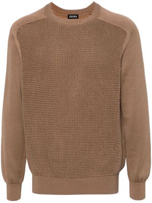 Zegna appliqué-logo tricot-knit jumper - Brown