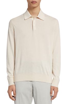 ZEGNA Baby Island Cotton & Cashmere Long Sleeve Polo in Natural