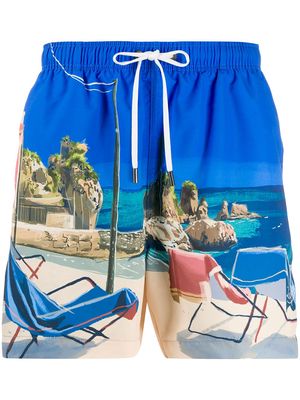 Zegna beach-print swimming shorts - Blue