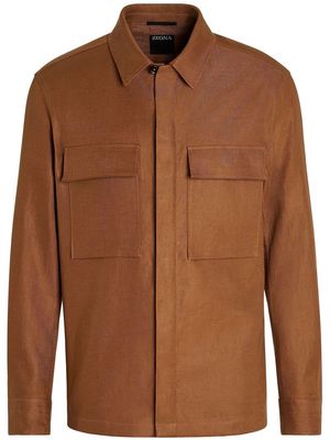 Zegna button-down linen overshirt - Brown