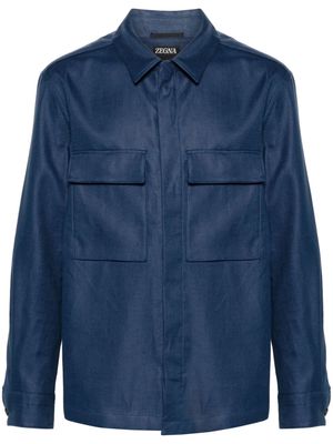 Zegna button-up linen shirt jacket - Blue