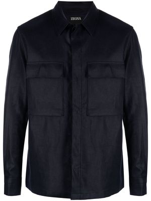 Zegna cargo-pocket linen shirt jacket - Blue