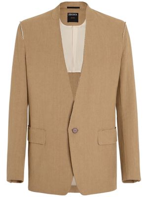 Zegna collarless single-breasted jacket - Brown