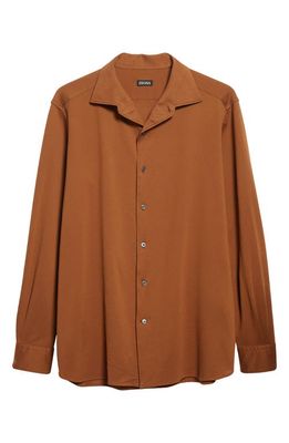 ZEGNA Cotton Jersey Button-Up Shirt in Vicuna