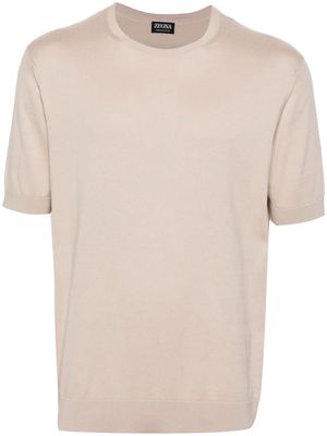 Zegna crew-neck knitted cotton T-shirt - Neutrals