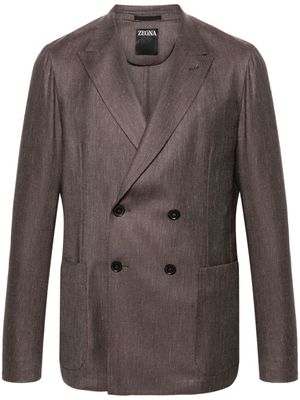 Zegna double-breasted twill blazer - Brown