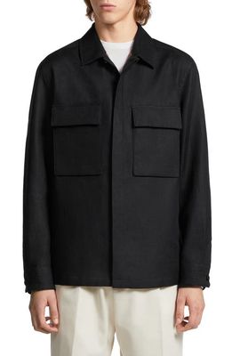 ZEGNA Double Layer Linen Twill Overshirt in Black