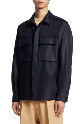 ZEGNA Double Layer Linen Twill Overshirt in Navy