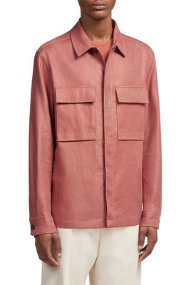 ZEGNA Double Layer Linen Twill Overshirt in Pink