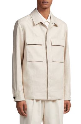 ZEGNA Double Layer Linen Twill Overshirt in Sand