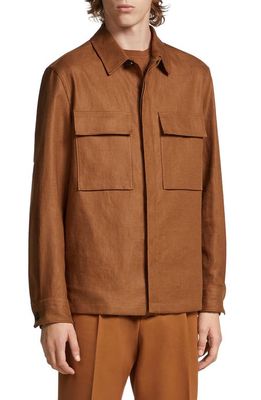 ZEGNA Double Layer Linen Twill Overshirt in Vicuna