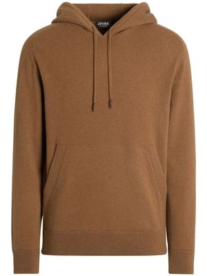 Zegna drawstring knitted cashmere hoodie - Brown