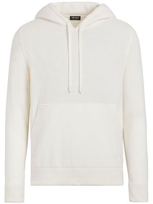 Zegna drawstring knitted cashmere hoodie - White