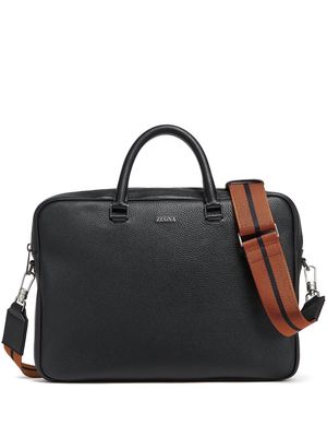 Zegna Edgy logo-lettering leather briefcase - Black