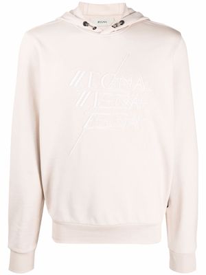 Zegna embroidered logo cotton hoodie - Neutrals
