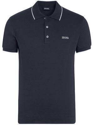 Zegna embroidered-logo cotton polo shirt - Blue