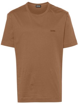 Zegna embroidered logo cotton T-shirt - Brown