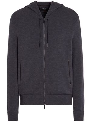 Zegna fine-knit drawstring hoodie - Grey