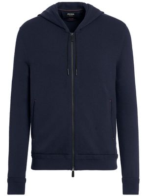 Zegna fine-knit zipped hoodie - Blue