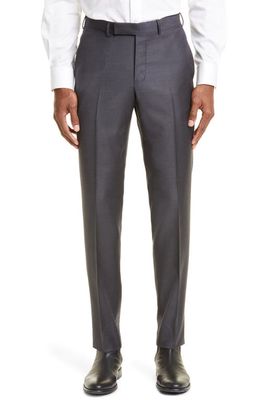 ZEGNA Flat Front Slim Fit Wool Pants in Dark Grey Solid