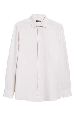 ZEGNA Garment Washed Cotton & Linen Button-Up Shirt in Beige