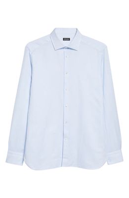 ZEGNA Garment Washed Cotton & Linen Button-Up Shirt in Blue