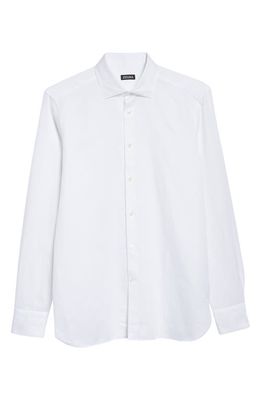 ZEGNA Garment Washed Cotton & Linen Button-Up Shirt in White