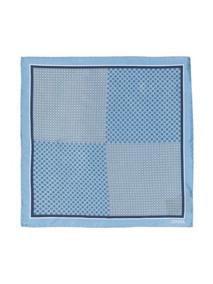 Zegna geometric-print silk pocket square - Blue