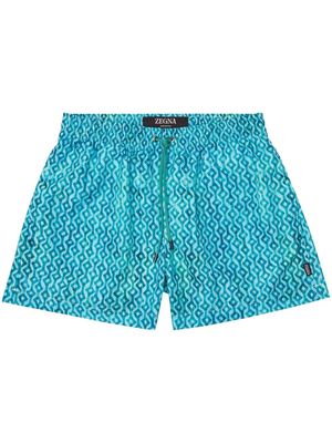 Zegna graphic-print drawstring swim shorts - Blue