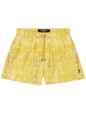 Zegna graphic-print drawstring swim shorts - Yellow