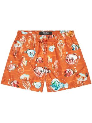 Zegna graphic-print swim shorts - Orange