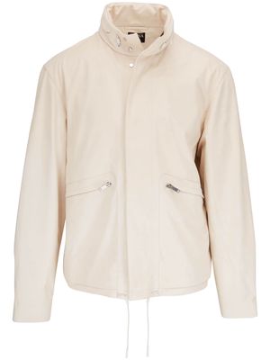Zegna high-neck leather jacket - White
