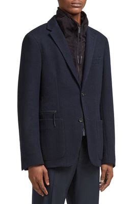 ZEGNA High Performance™ Jersey Jacket with Removable Suede Bib in Navy